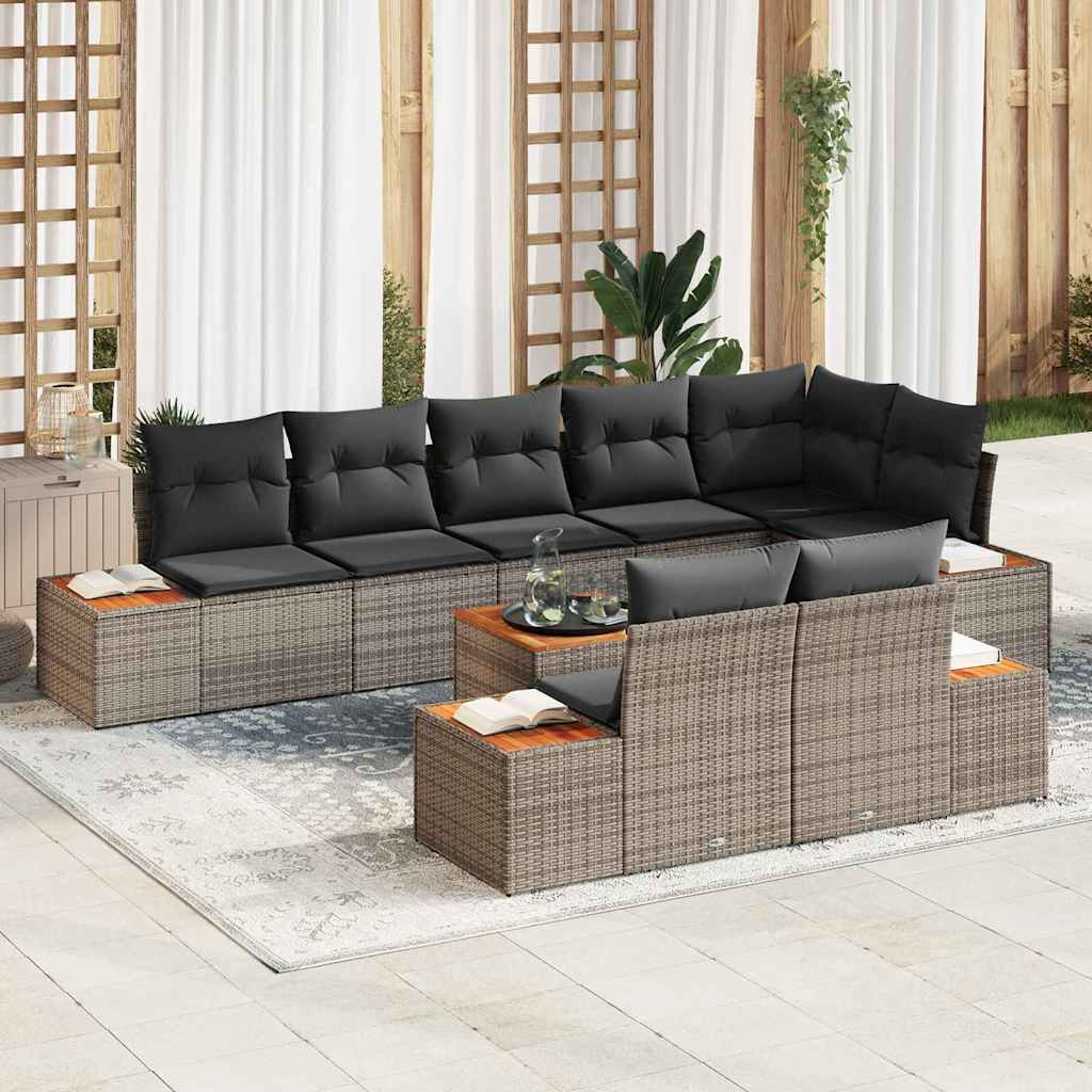 vidaXL Conjunto de sofás de jardín 8 uds. 8-Número de plazas Gris