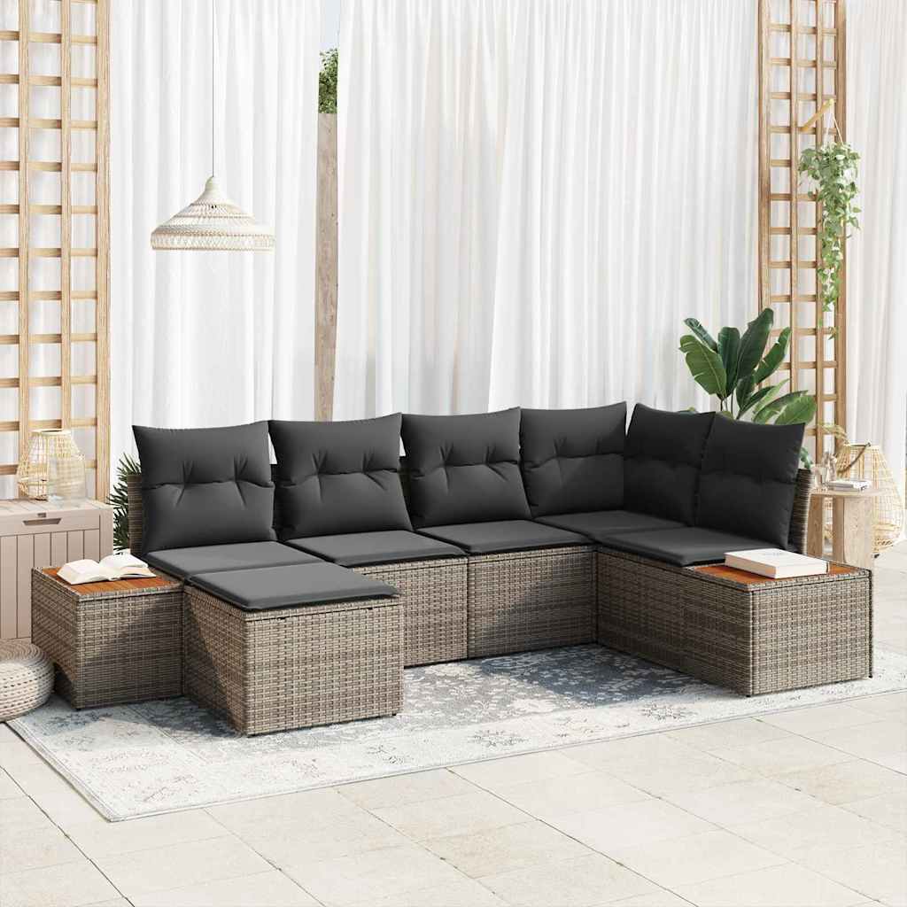vidaXL Conjunto de sofás de jardín 7 uds. 6-Número de plazas Gris