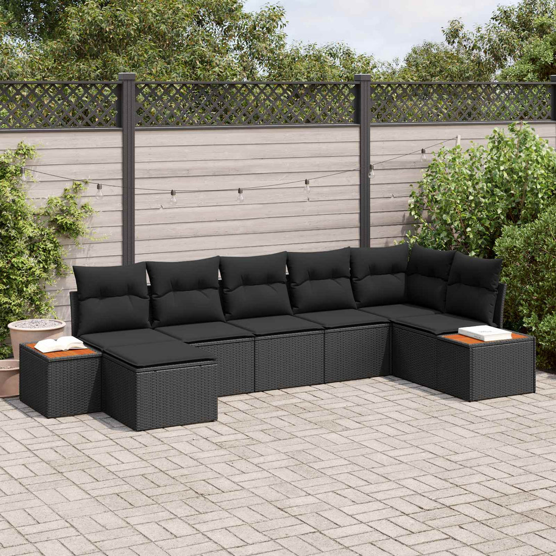 vidaXL Conjunto de sofás de jardín 8 uds. 7-Número de plazas Negro