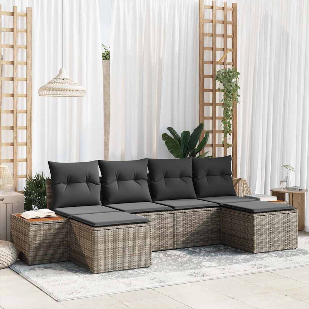 vidaXL Conjunto de sofá de jardín 6 uds. Gris Rattan de Poliéster