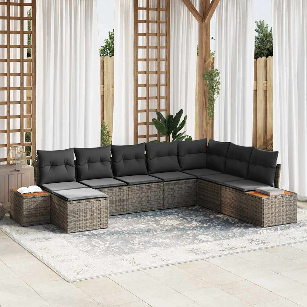 vidaXL Conjunto de sofás de jardín 9 uds. 8-Número de plazas Gris