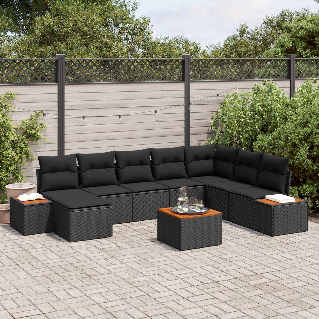 vidaXL Conjunto de sofás de jardín 9 uds. 8-Número de plazas Negro