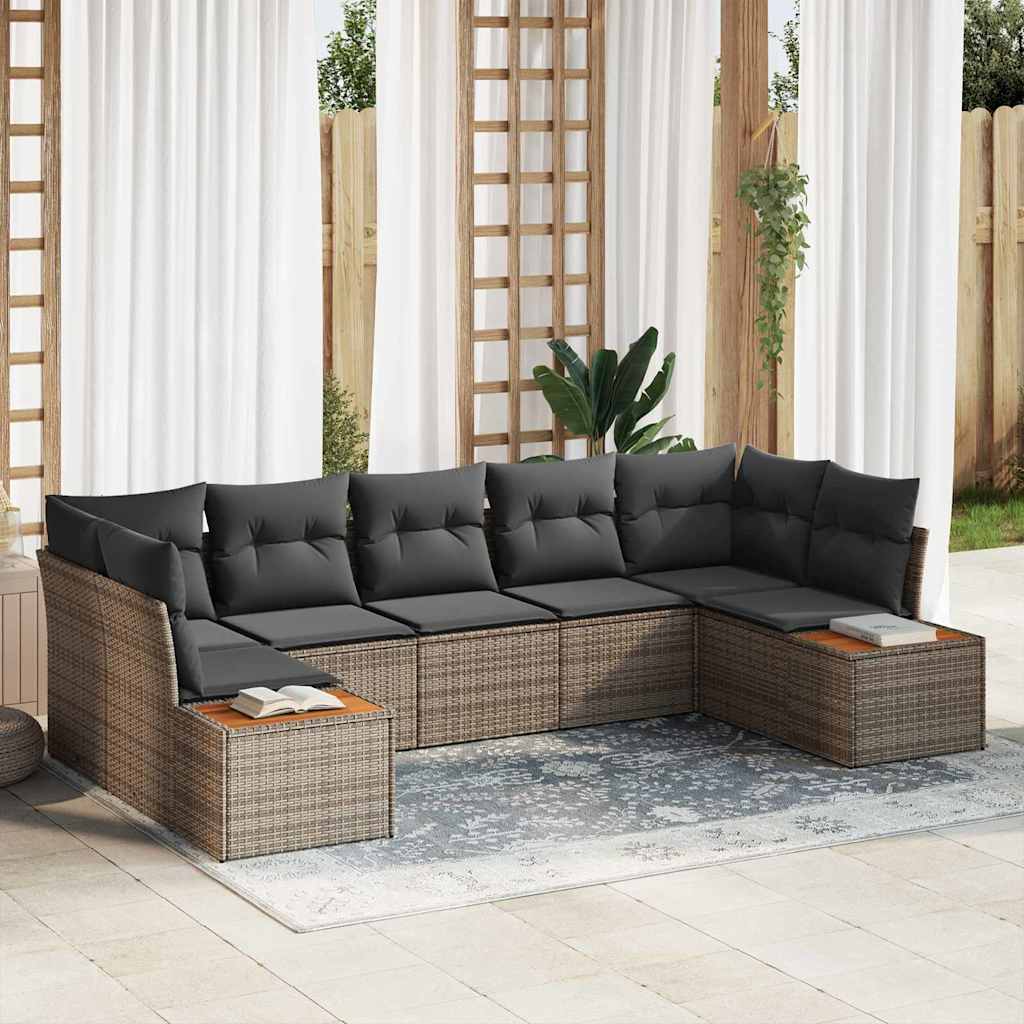 vidaXL Conjunto de sofás de jardín 7 uds. 7-Número de plazas Gris