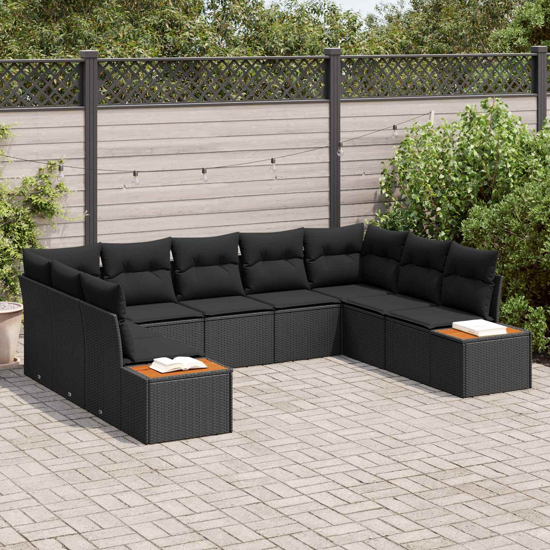 vidaXL Conjunto de sofás de jardín 5 uds. 9-Número de plazas Negro