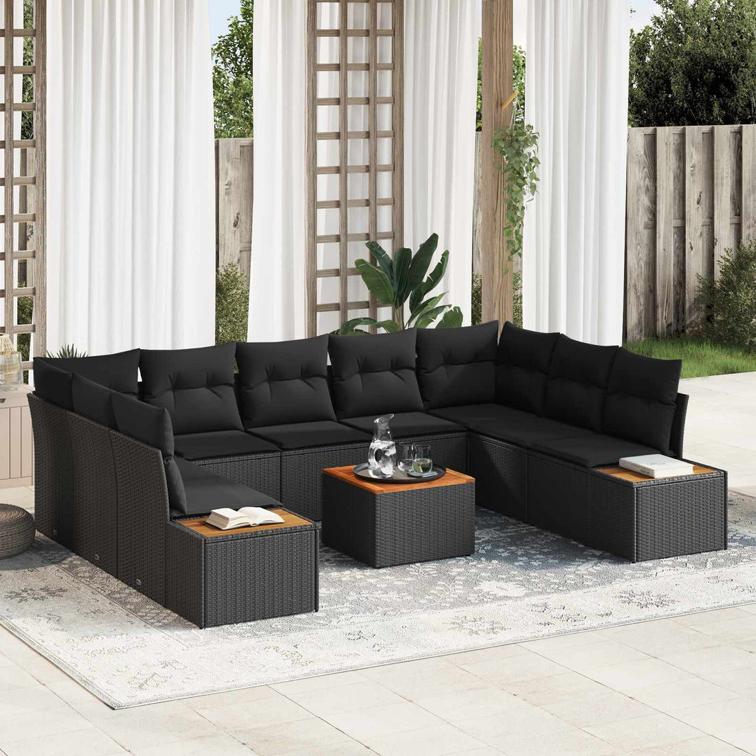 vidaXL Conjunto de sofás de jardín 5 uds. 9-Número de plazas Negro