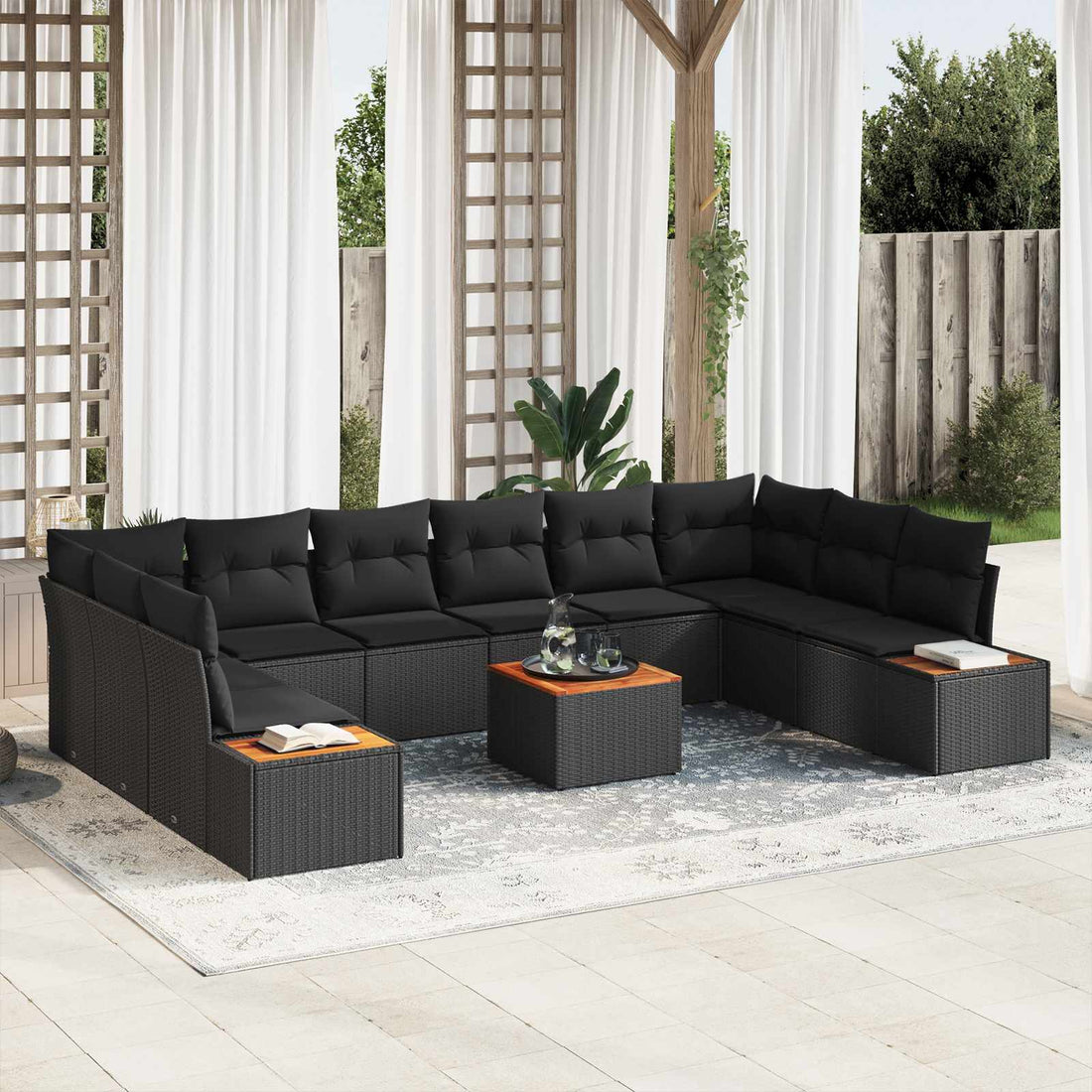 vidaXL Conjunto de sofás de jardín 10 uds. 10-Número de plazas Negro