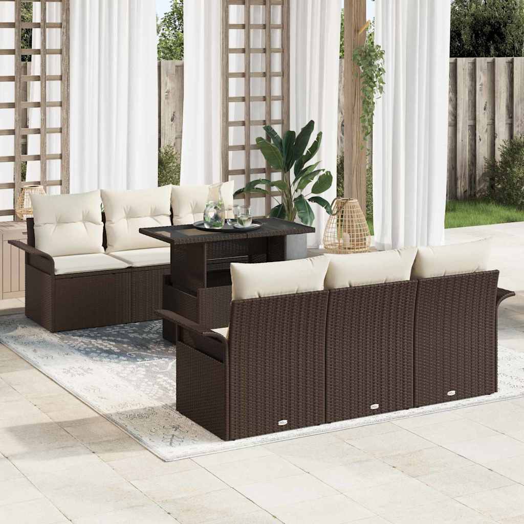 vidaXL Conjunto de sofá de jardín 7 uds. Marrón