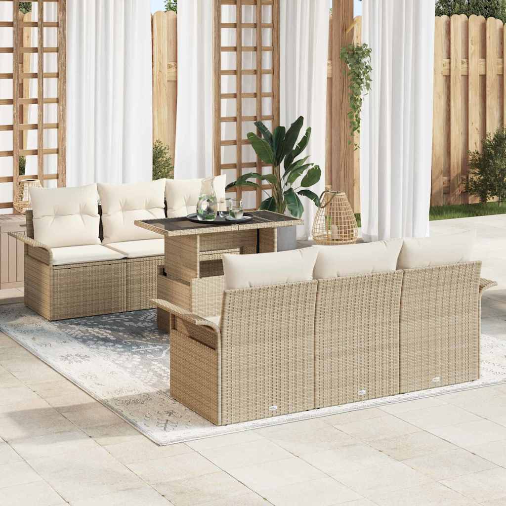 vidaXL Conjunto de sofá de jardín 7 uds. Beige