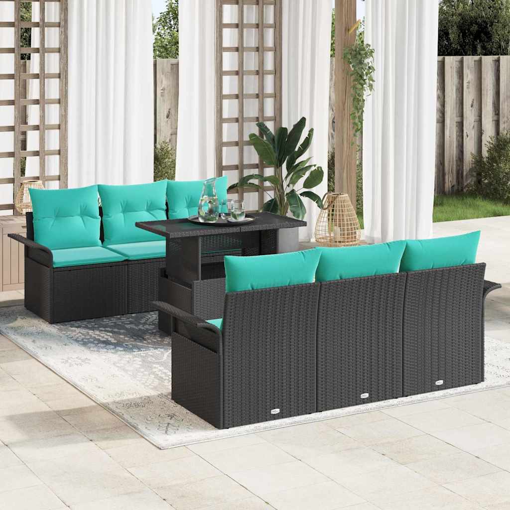 vidaXL Conjunto de sofá de jardín 7 uds. Negro