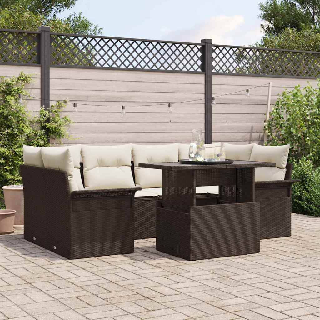vidaXL Conjunto de sofá de jardín 7 uds. Marrón