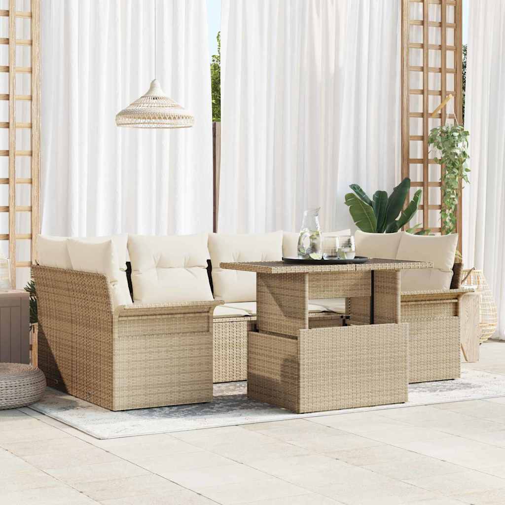 vidaXL Conjunto de sofá de jardín 7 uds. Beige