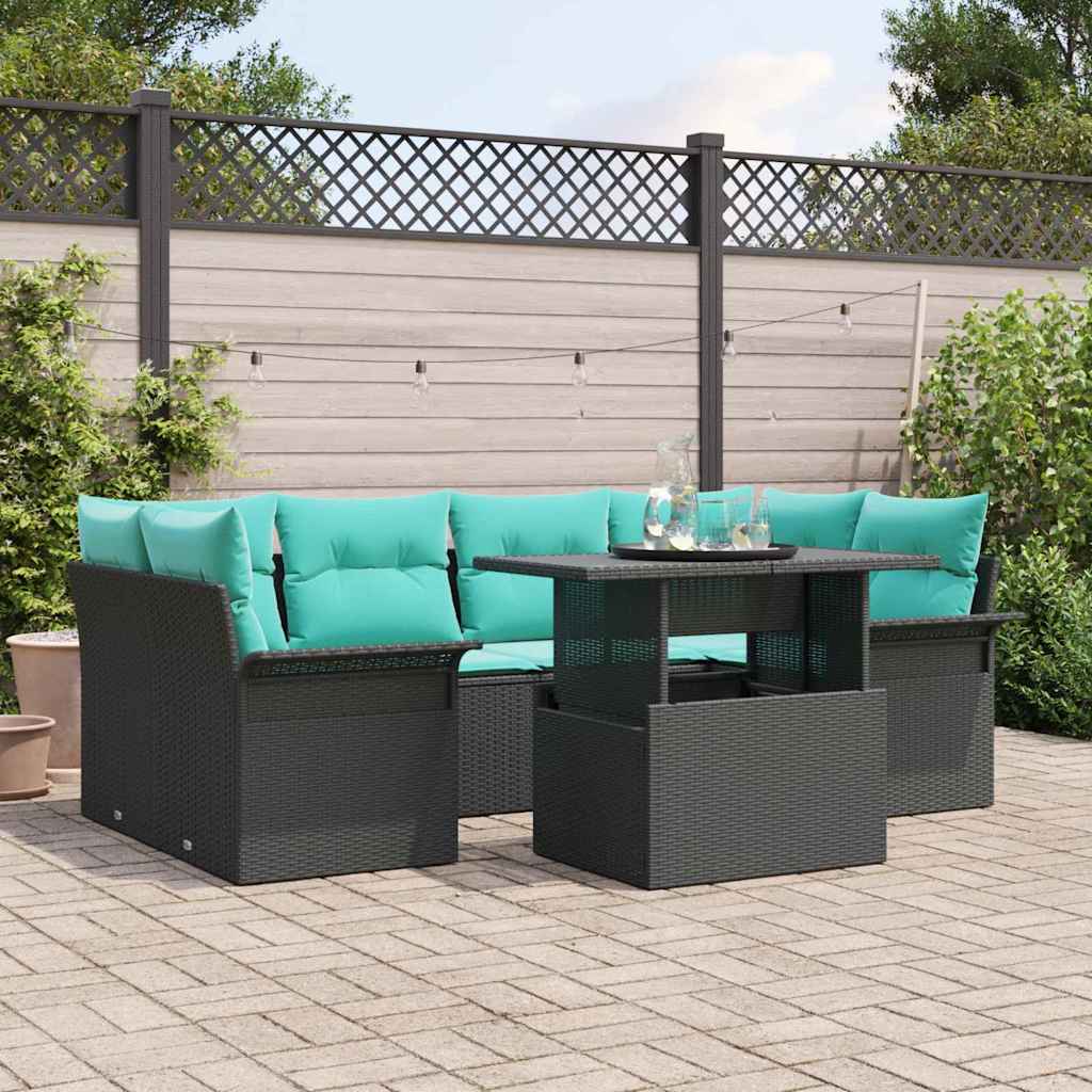 vidaXL Conjunto de sofá de jardín 7 uds. Negro