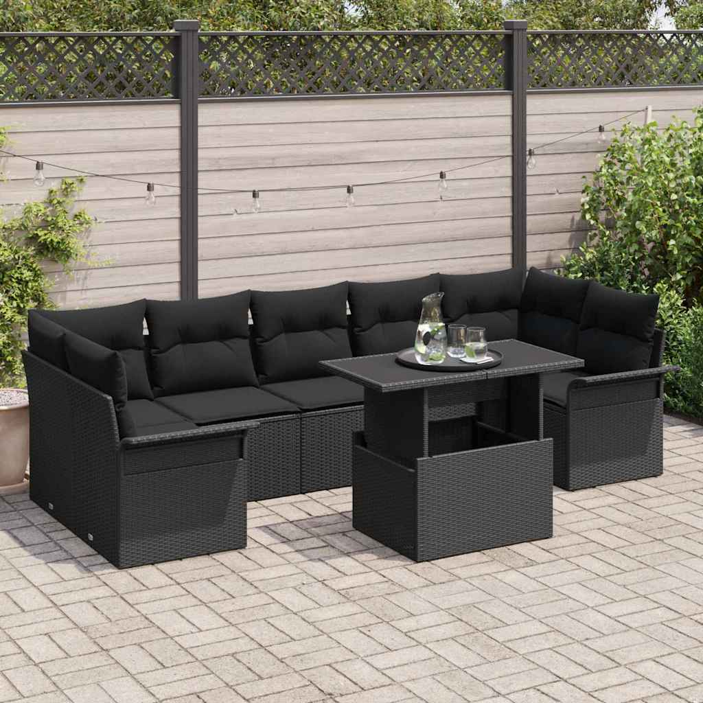 vidaXL Conjunto de sofá de jardín 8 uds. Negro