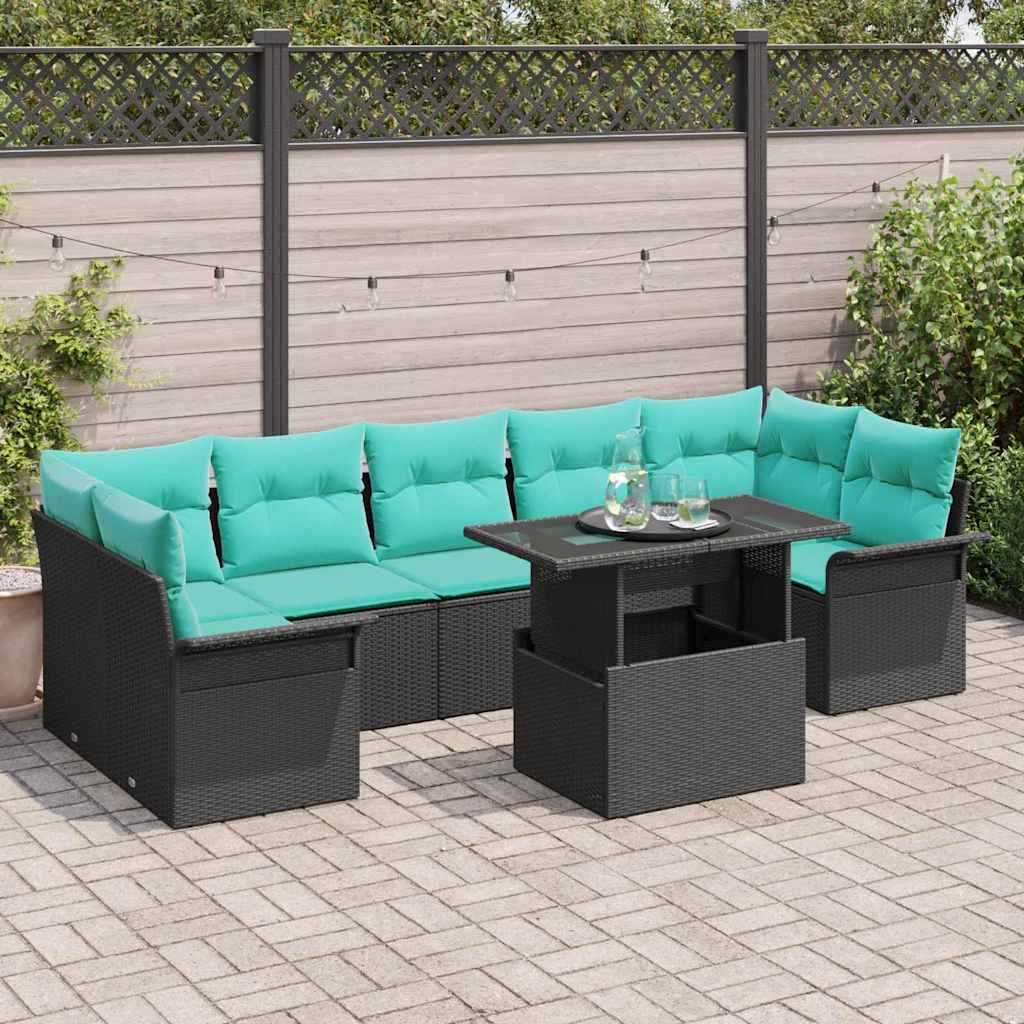 vidaXL Conjunto de sofá de jardín 8 uds. Negro