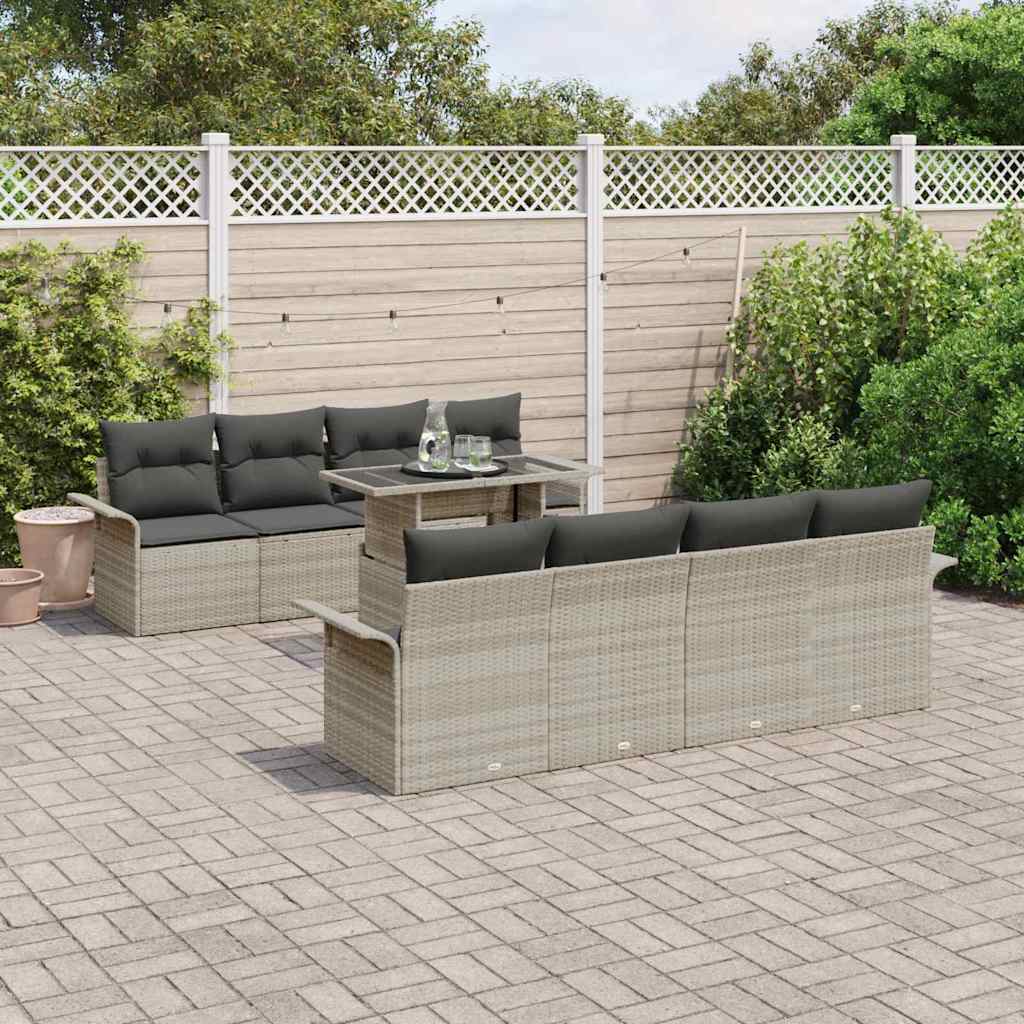 vidaXL Conjunto de sofá de jardín 9 uds. Gris Claro