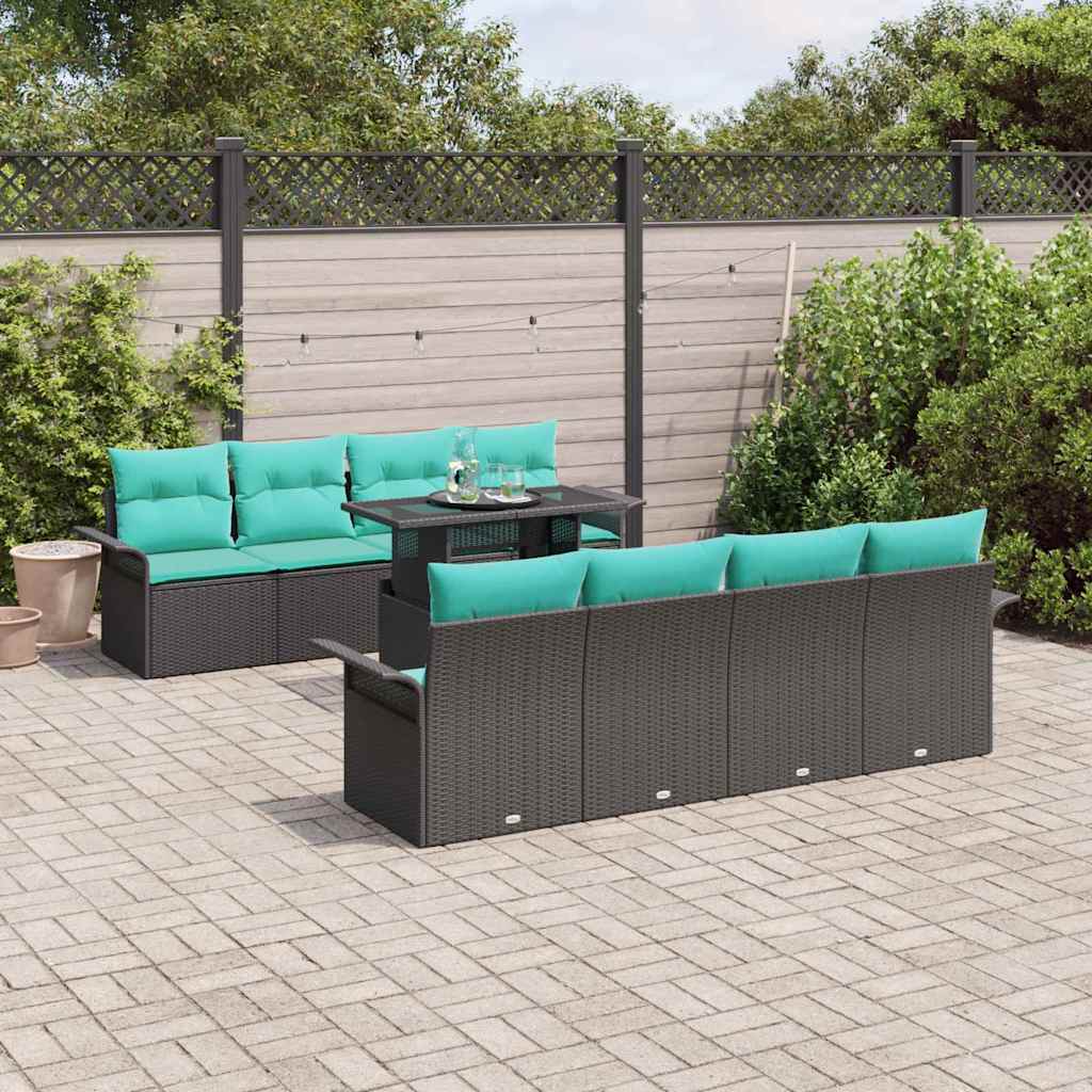 vidaXL Conjunto de sofá de jardín 9 uds. Negro