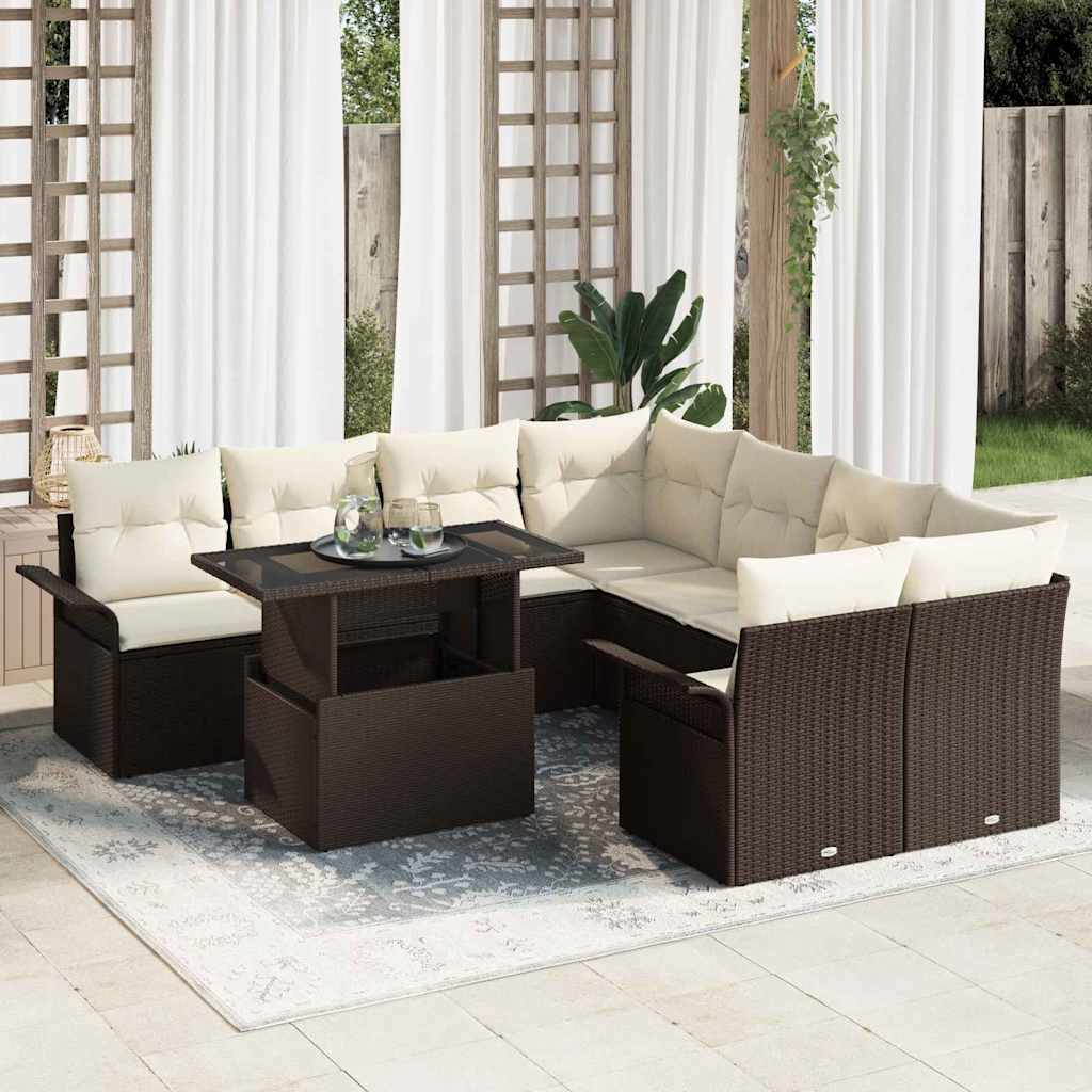 vidaXL Conjunto de sofá de jardín 9 uds. Marrón