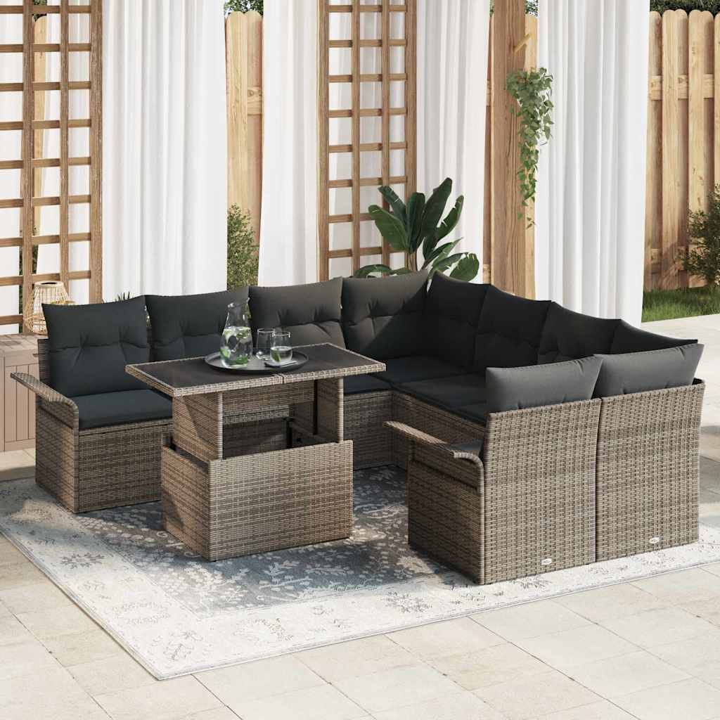 vidaXL Conjunto de sofá de jardín 9 uds. Gris