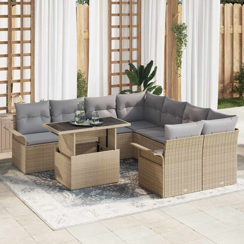 vidaXL Conjunto de sofá de jardín 9 uds. Beige