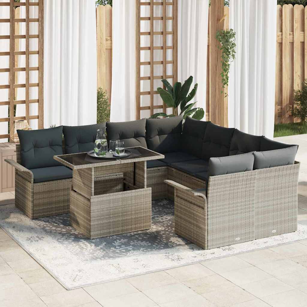 vidaXL Conjunto de sofá de jardín 9 uds. Gris Claro