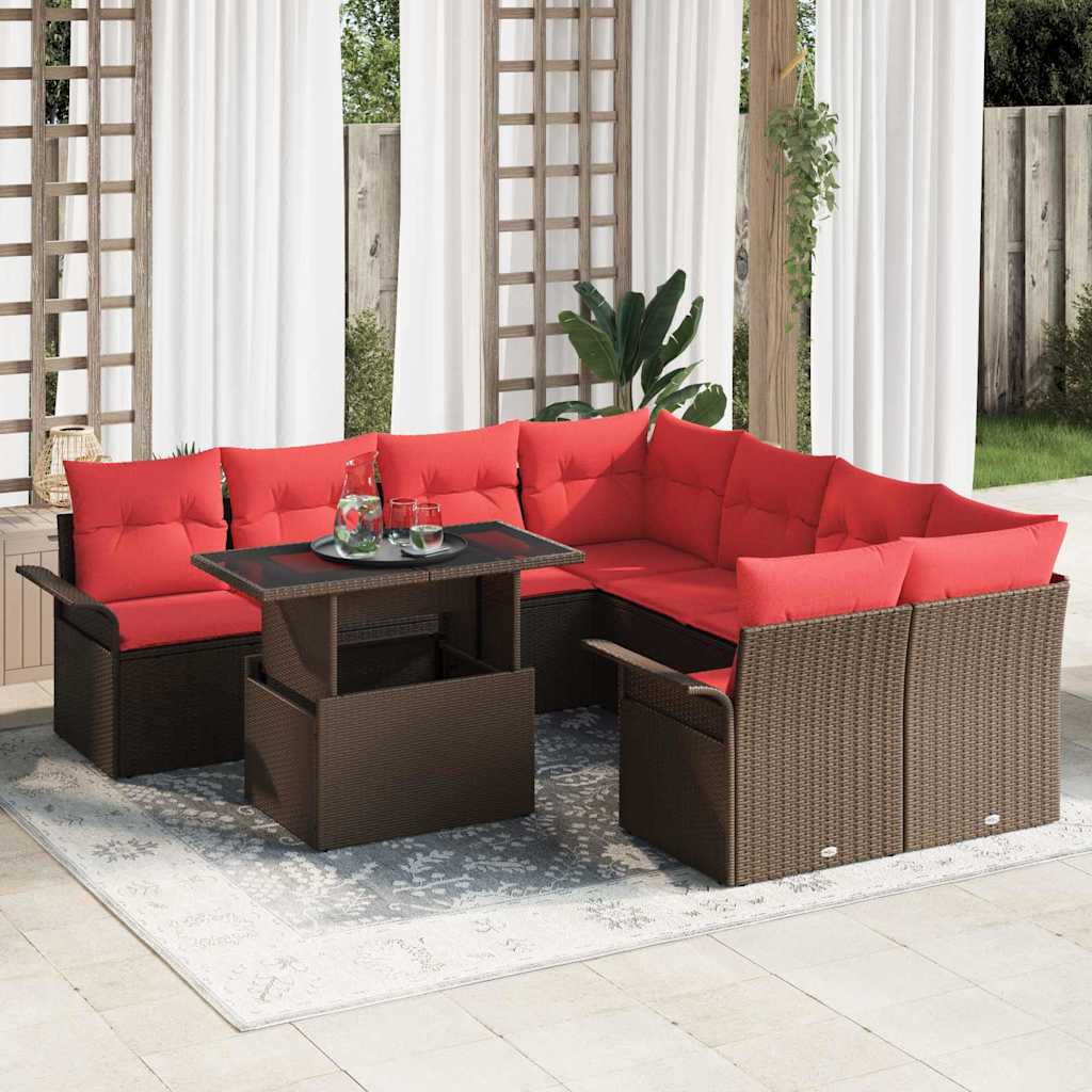 vidaXL Conjunto de sofá de jardín 9 uds. Marrón