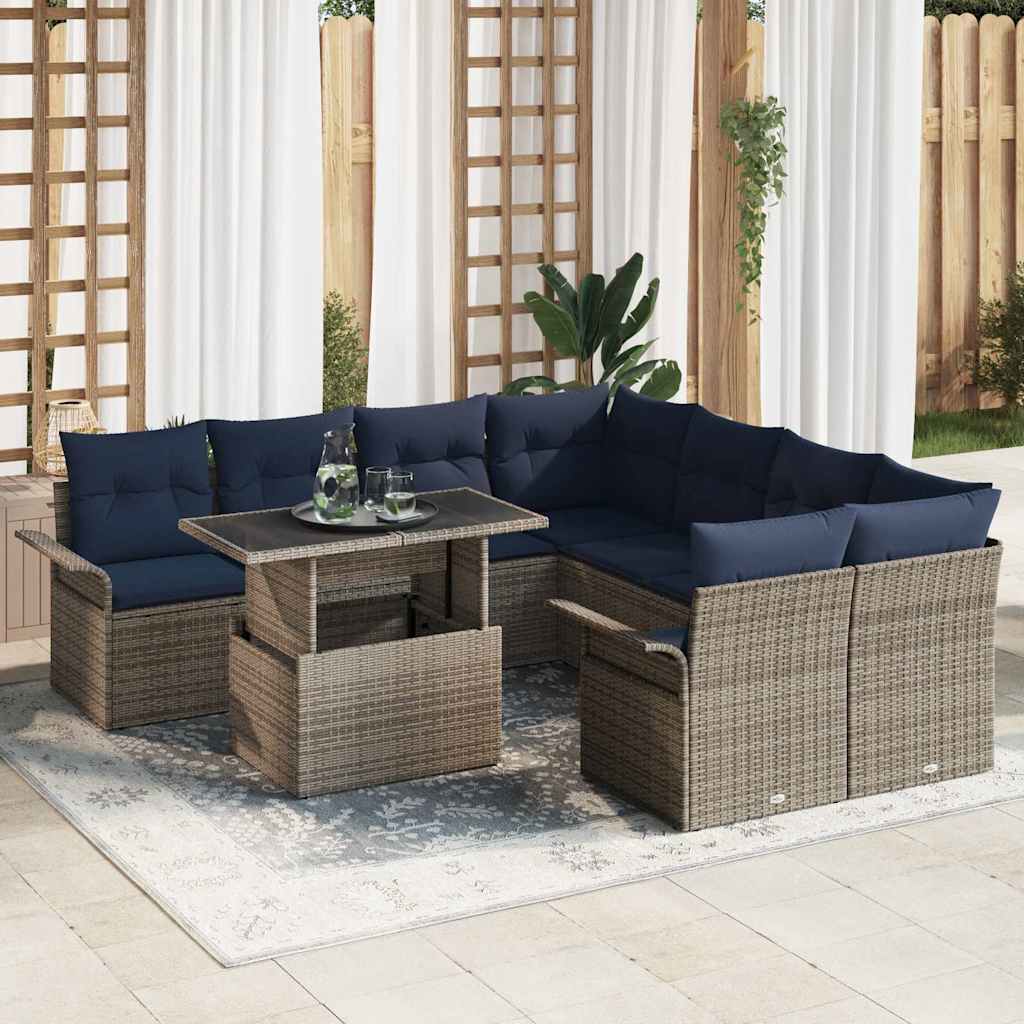 vidaXL Conjunto de sofá de jardín 9 uds. Gris