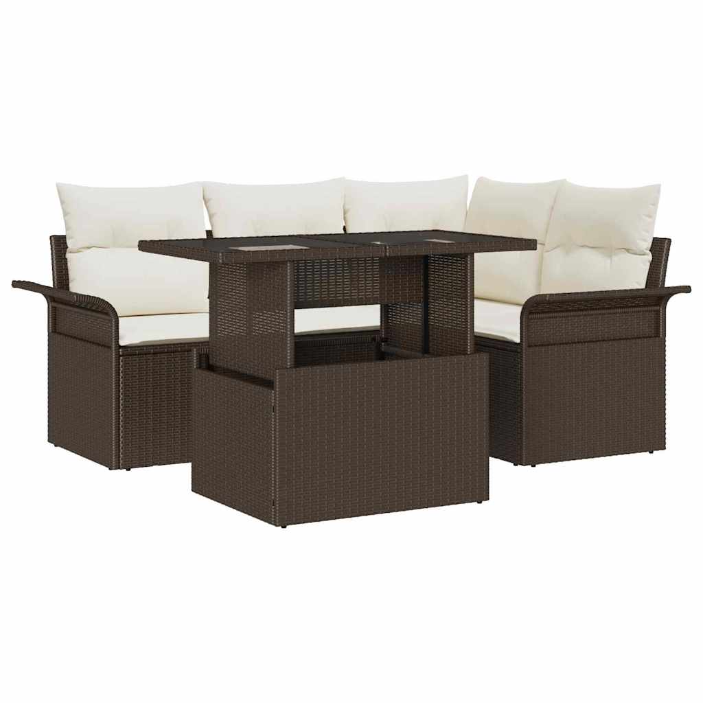 vidaXL Conjunto de sofá de jardín 5 uds. Marrón