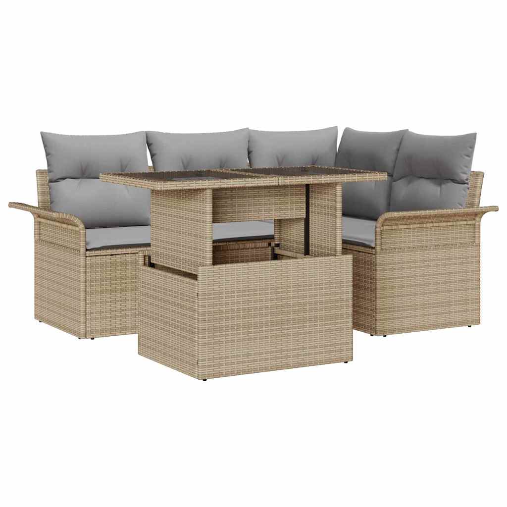 vidaXL Conjunto de sofá de jardín 5 uds. Beige