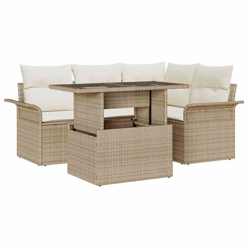 vidaXL Conjunto de sofá de jardín 5 uds. Beige