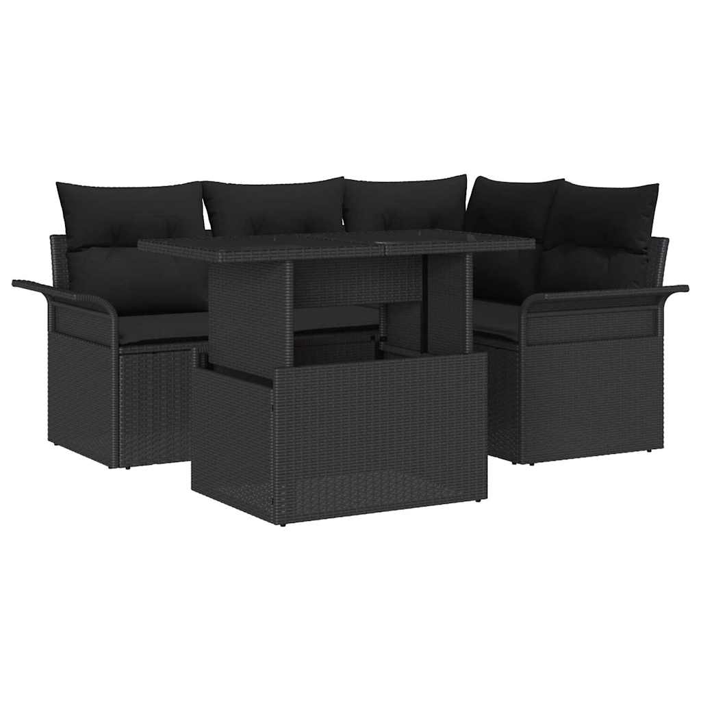 vidaXL Conjunto de sofá de jardín 5 uds. Negro