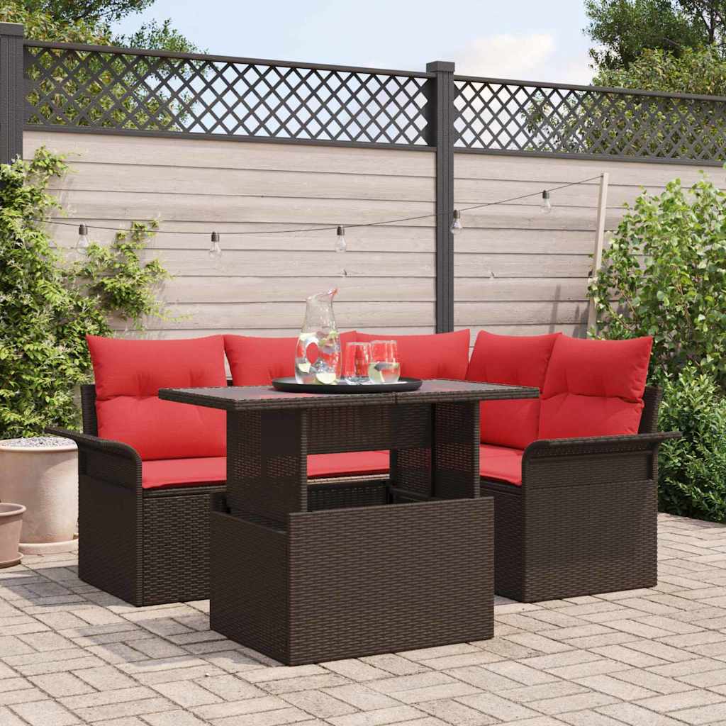 vidaXL Conjunto de sofá de jardín 5 uds. Marrón