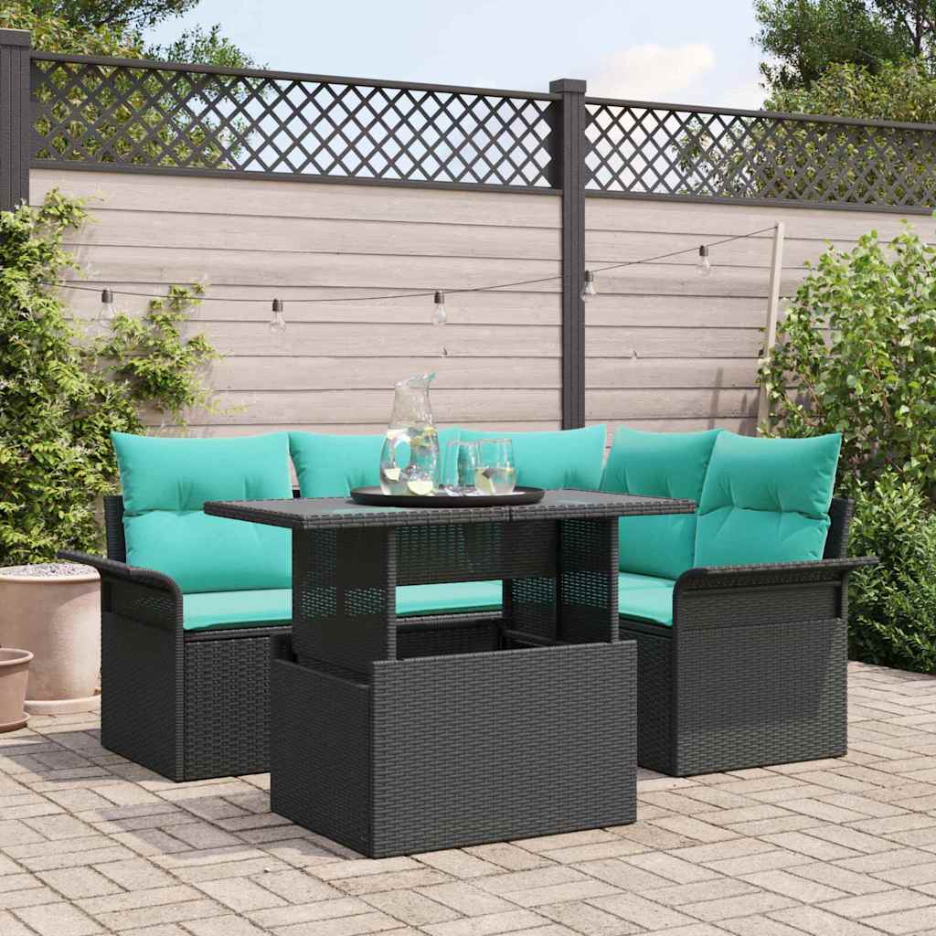 vidaXL Conjunto de sofá de jardín 5 uds. Negro