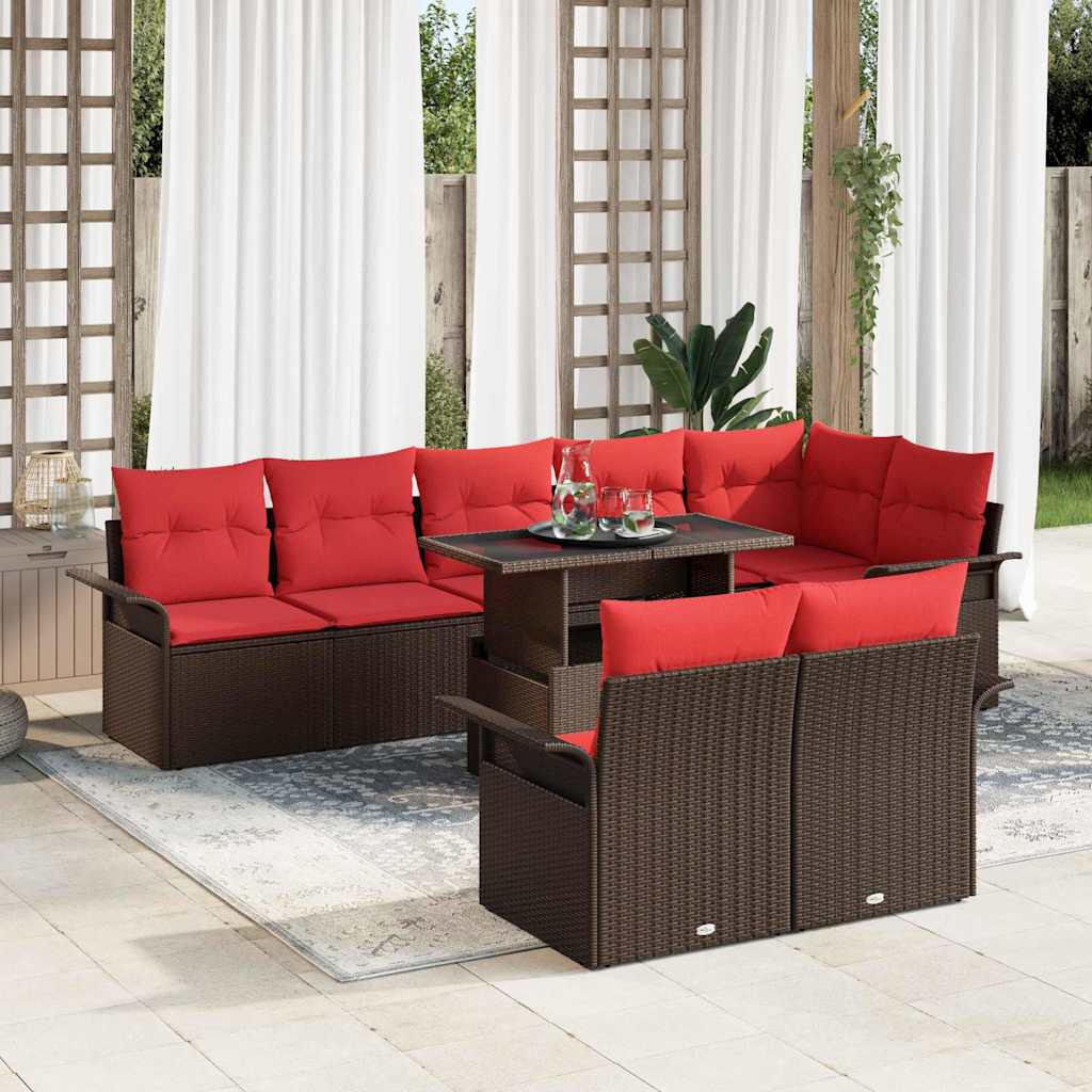 vidaXL Conjunto de sofá de jardín 9 uds. 8-Número de plazas Marrón