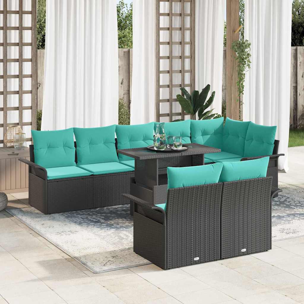 vidaXL Conjunto de sofá de jardín 9 uds. 8-Número de plazas Negro