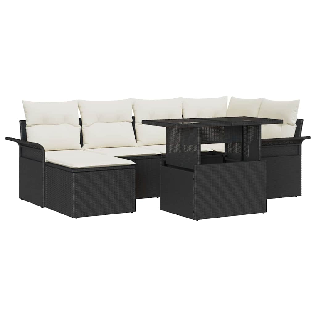 vidaXL Conjunto de sofá de jardín 7 uds. Negro