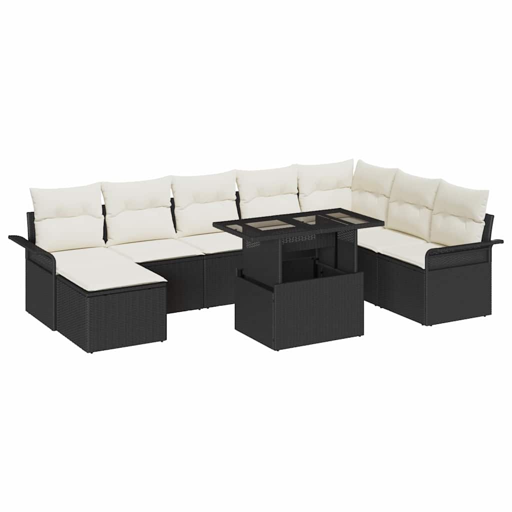 vidaXL Conjunto de sofá de jardín 9 uds. Negro y crema