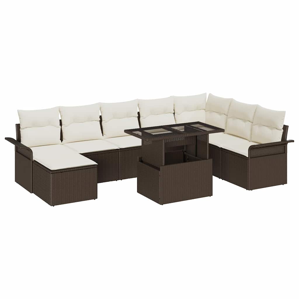 vidaXL Conjunto de sofá de jardín 9 uds. Marrón y crema