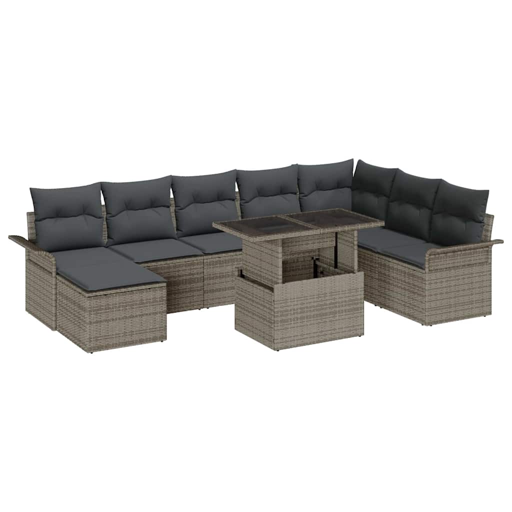 vidaXL Conjunto de sofá de jardín 9 uds. Gris