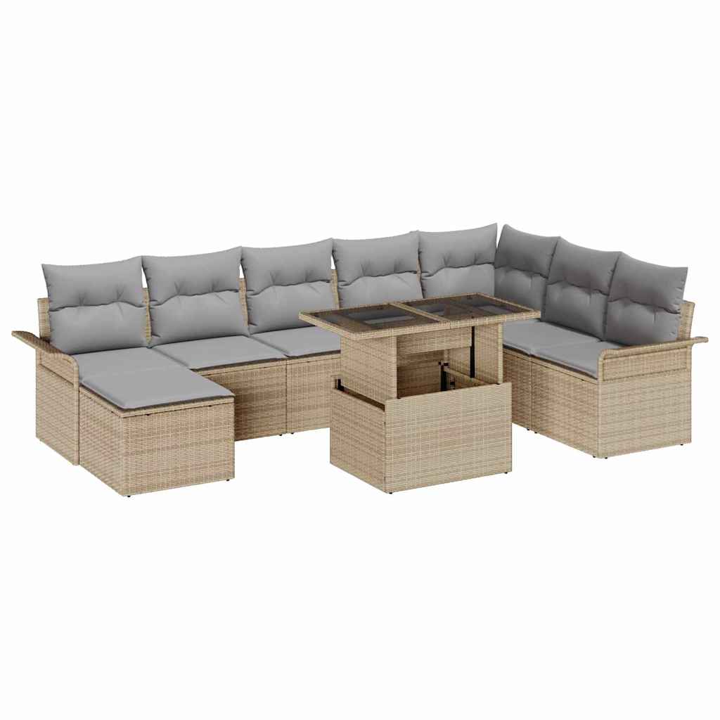 vidaXL Conjunto de sofá de jardín 9 uds. Beige y Gris Claro