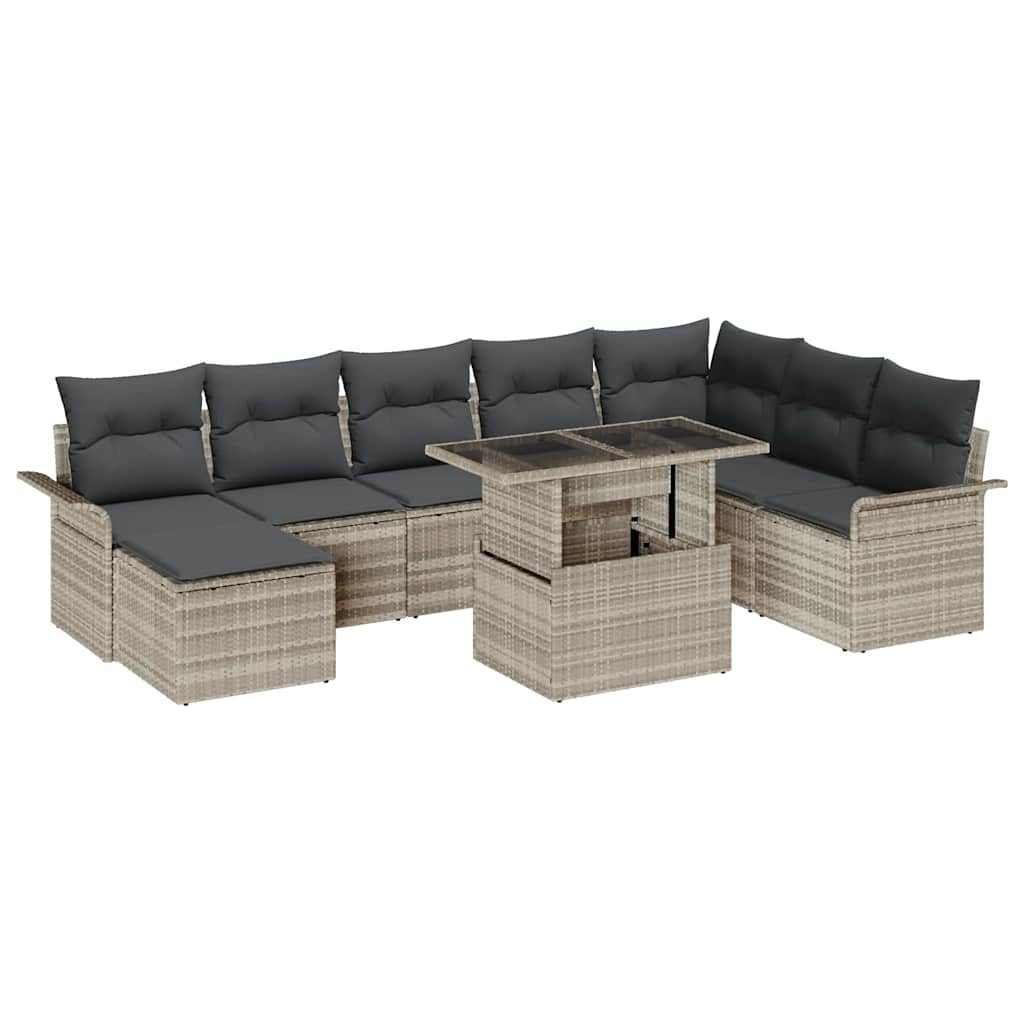 vidaXL Conjunto de sofá de jardín 9 uds. Gris Claro