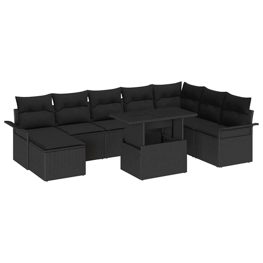 vidaXL Conjunto de sofá de jardín 9 uds. Negro