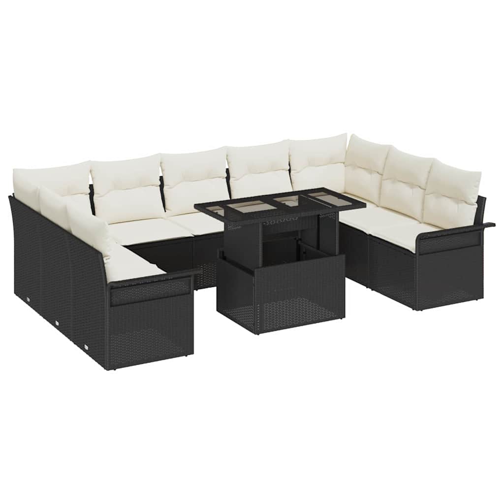 vidaXL Conjunto de sofá de jardín 10 uds. Negro Rattan de Poliéster