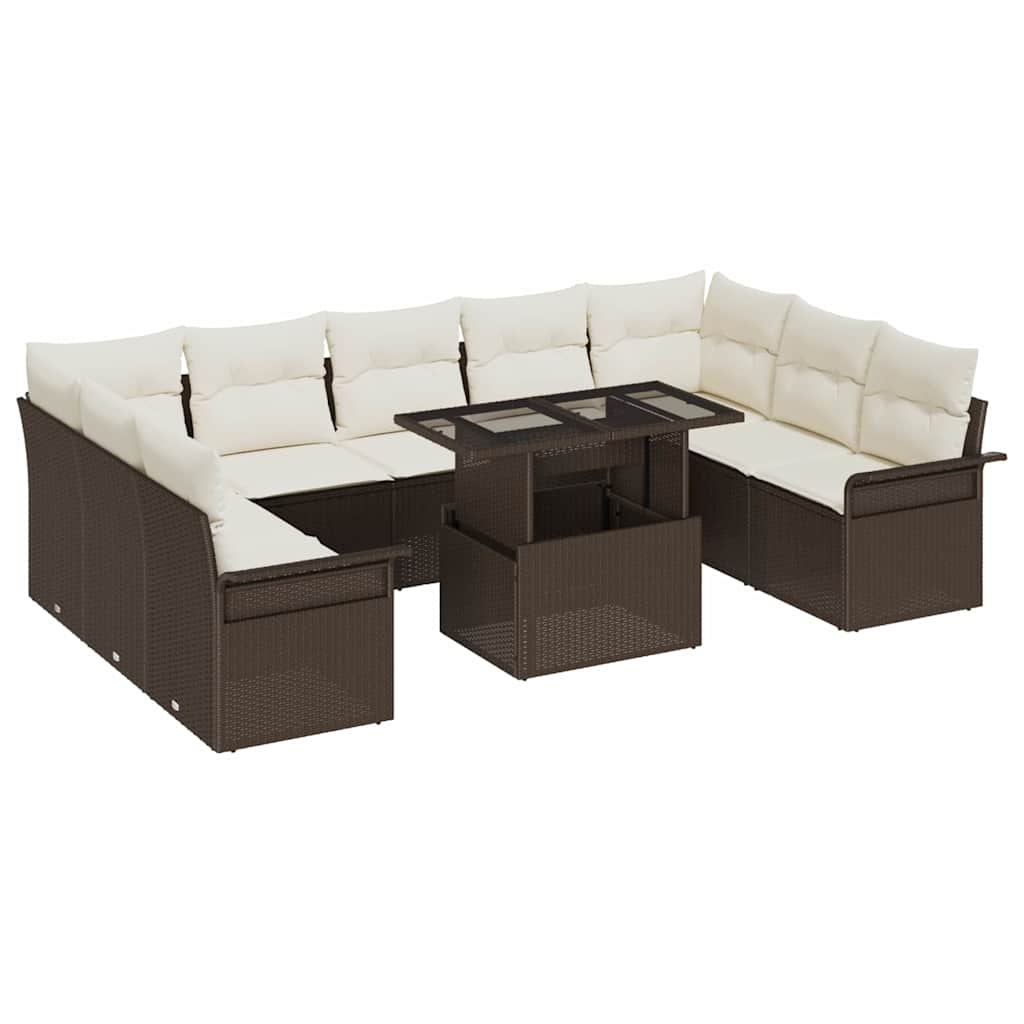 vidaXL Conjunto de sofá de jardín 10 uds. Marrón Rattan de Poliéster