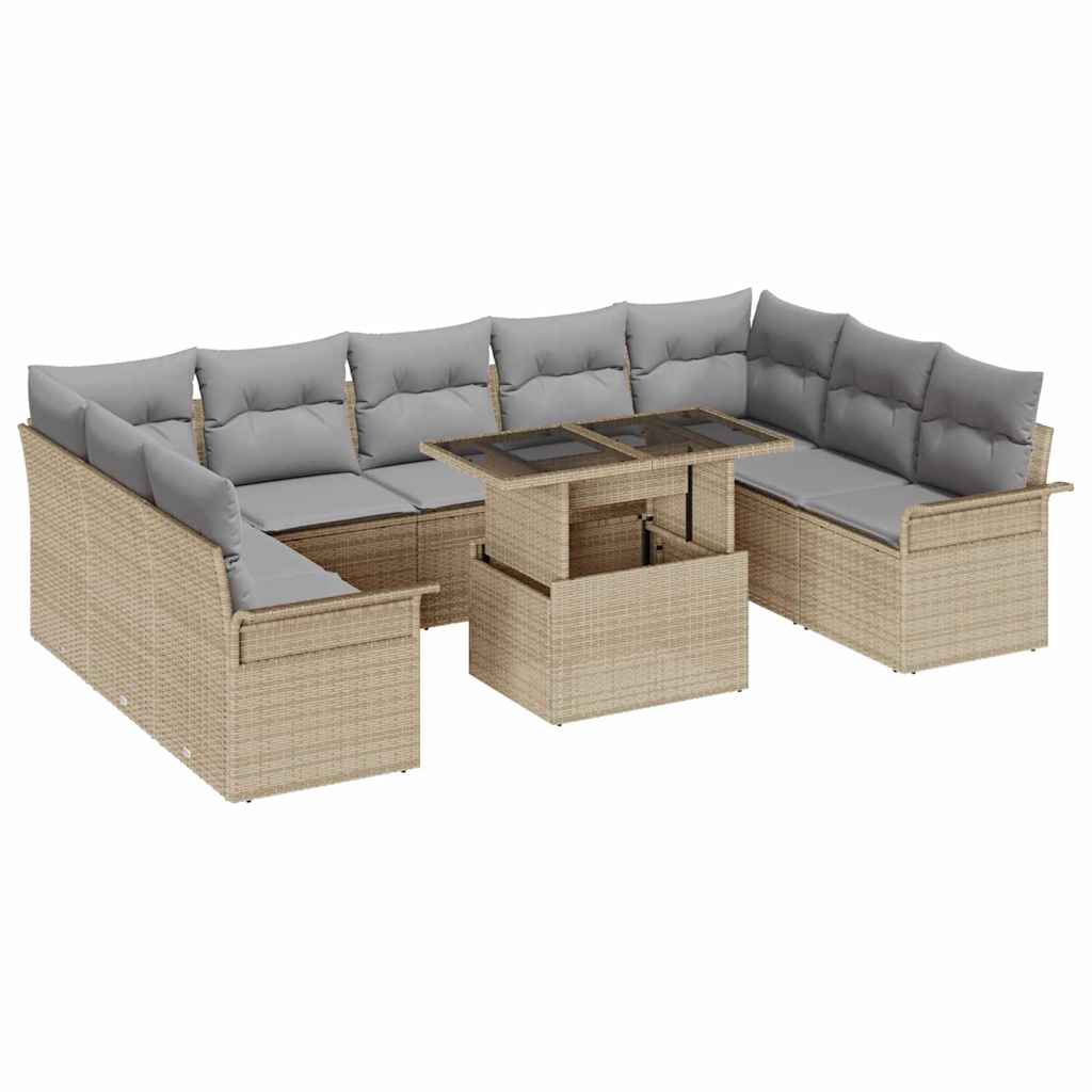 vidaXL Conjunto de sofá de jardín 10 uds. Beige Rattan de Poliéster