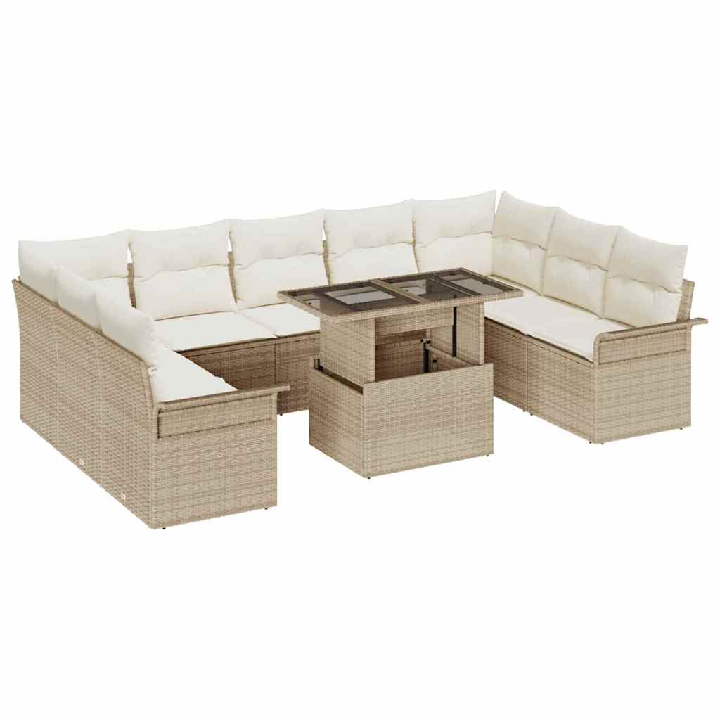 vidaXL Conjunto de sofá de jardín 10 uds. Beige Rattan de Poliéster