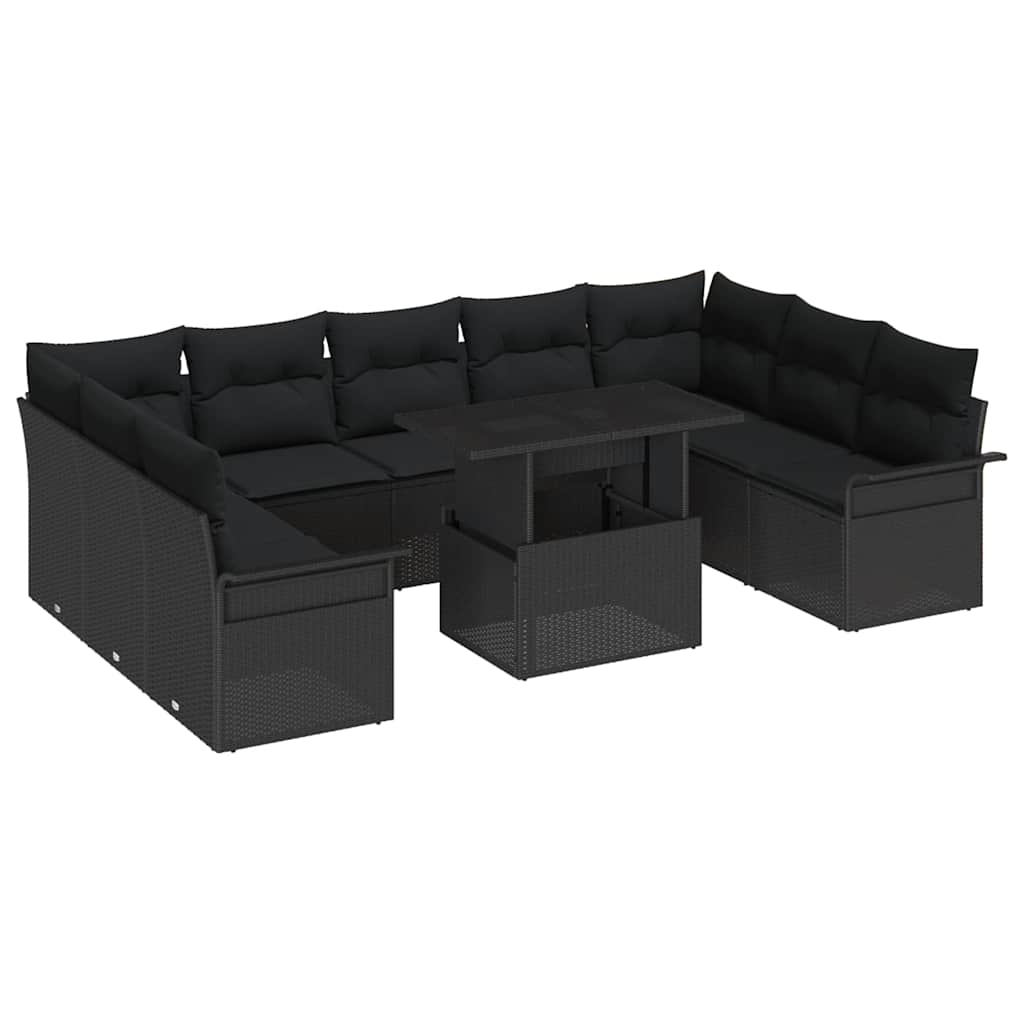 vidaXL Conjunto de sofá de jardín 10 uds. Negro Rattan de Poliéster