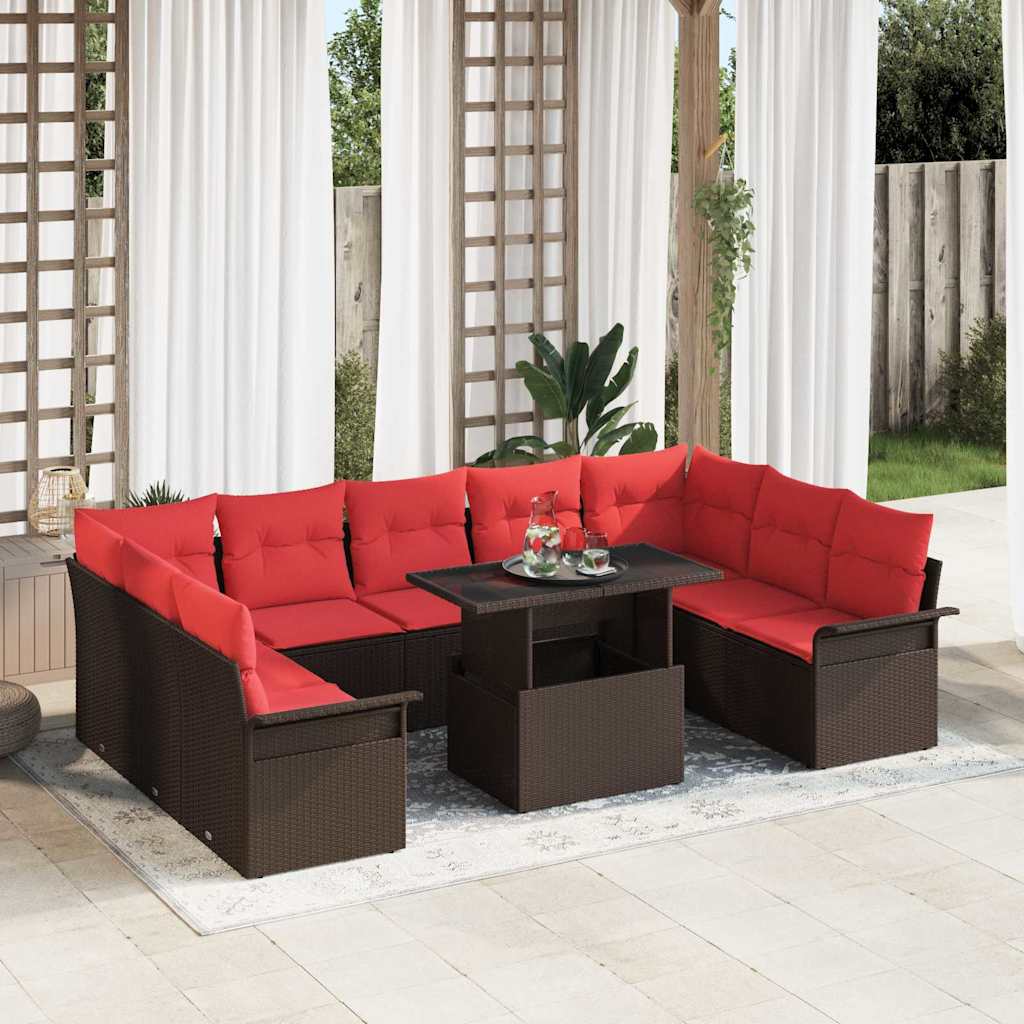 vidaXL Conjunto de sofá de jardín 10 uds. Marrón Rattan de Poliéster