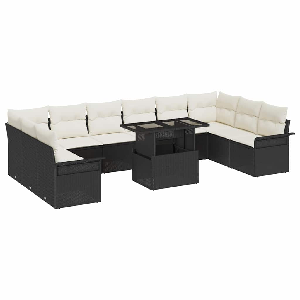 vidaXL Conjunto de sofá de jardín 11 uds. Negro Rattan de Poliéster
