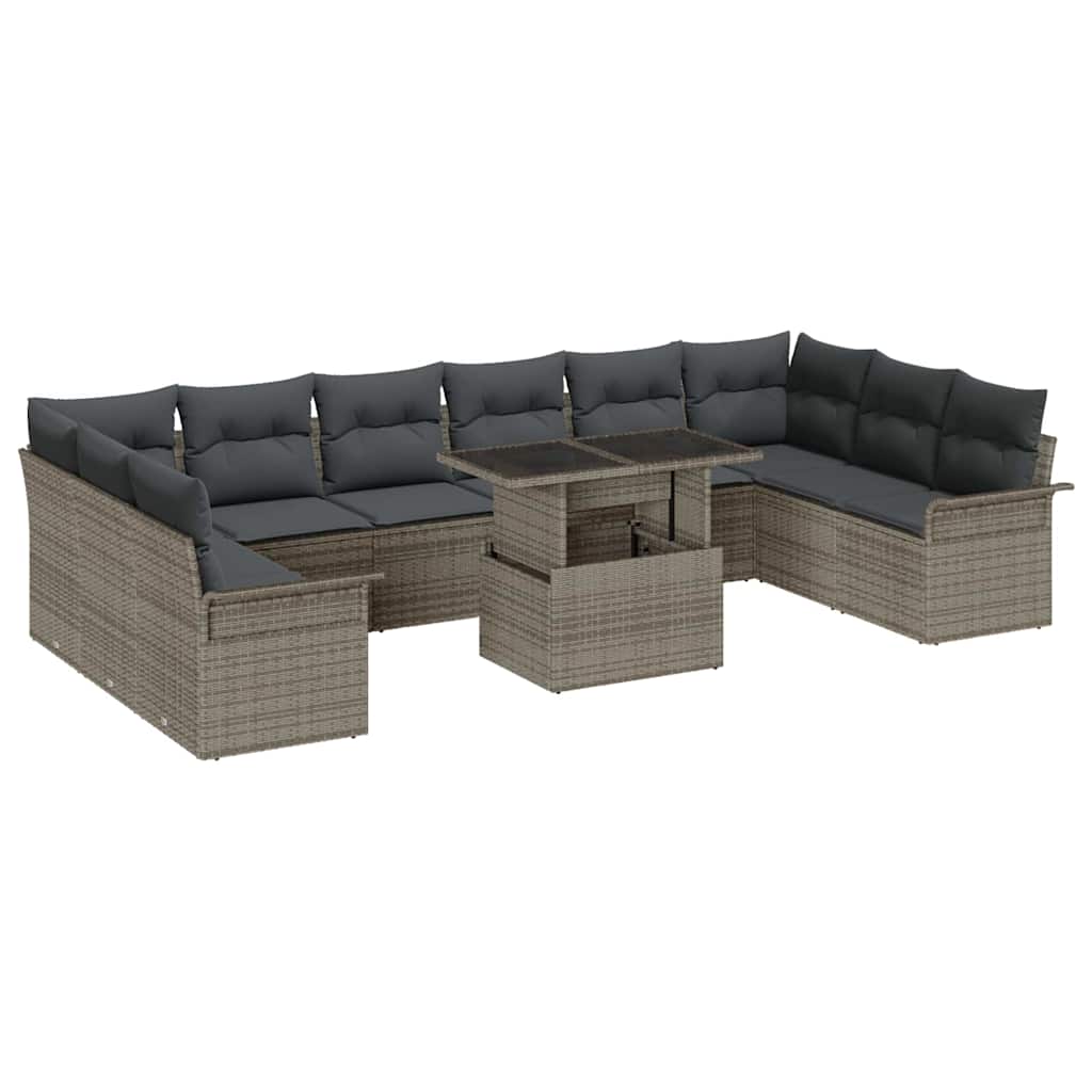 vidaXL Conjunto de sofá de jardín 11 uds. Gris Rattan de Poliéster