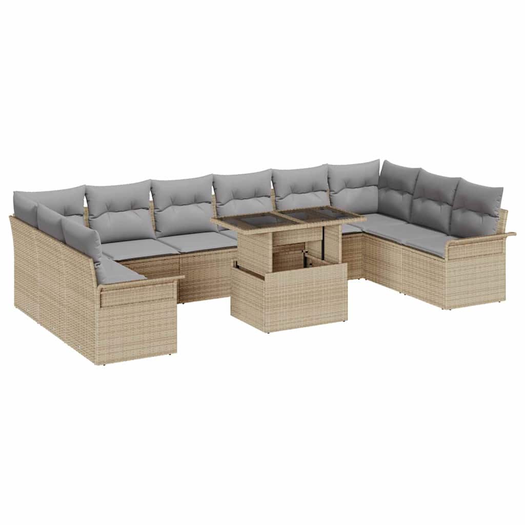 vidaXL Conjunto de sofá de jardín 11 uds. Beige Rattan de Poliéster